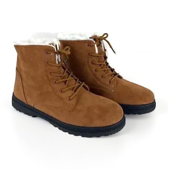 Chestnut Brown Snow Boots Mens SZ 11 Faux Suede Fleese Lined Lace Up Hiking - Picture 6 of 15